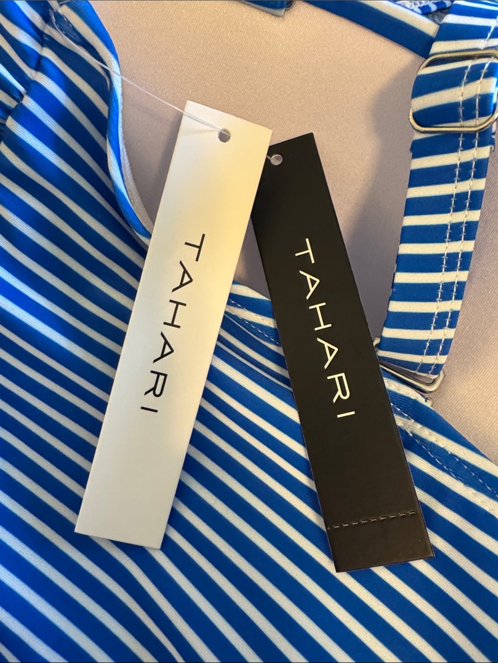 Tahari Blue & White Striped One-Piece Swimsuit with Front Twist - Picture 11 of 11